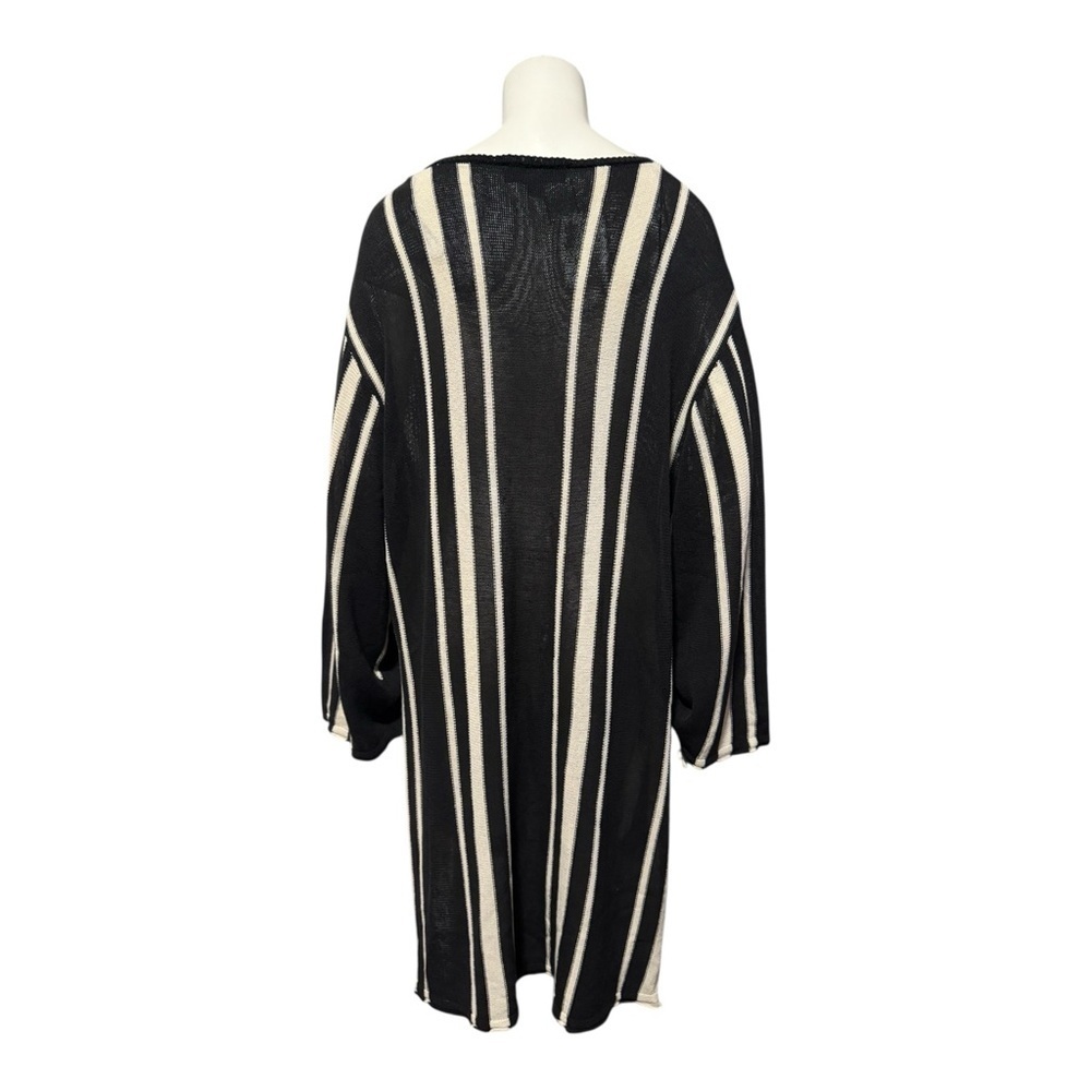 Zara Black Ivory Striped Boho Tunic Long Sleeve Minimalist Beach Women’s Large - Picture 6 of 12